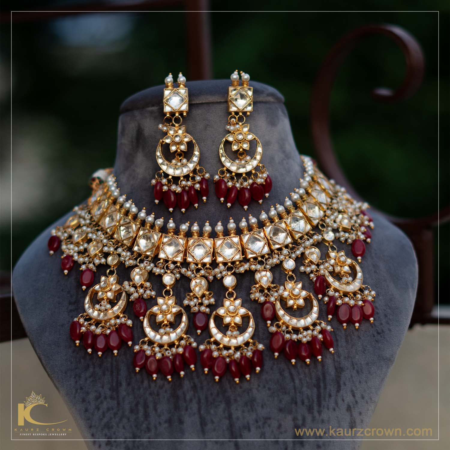 Sufi Maroon Choker Set with Tikka