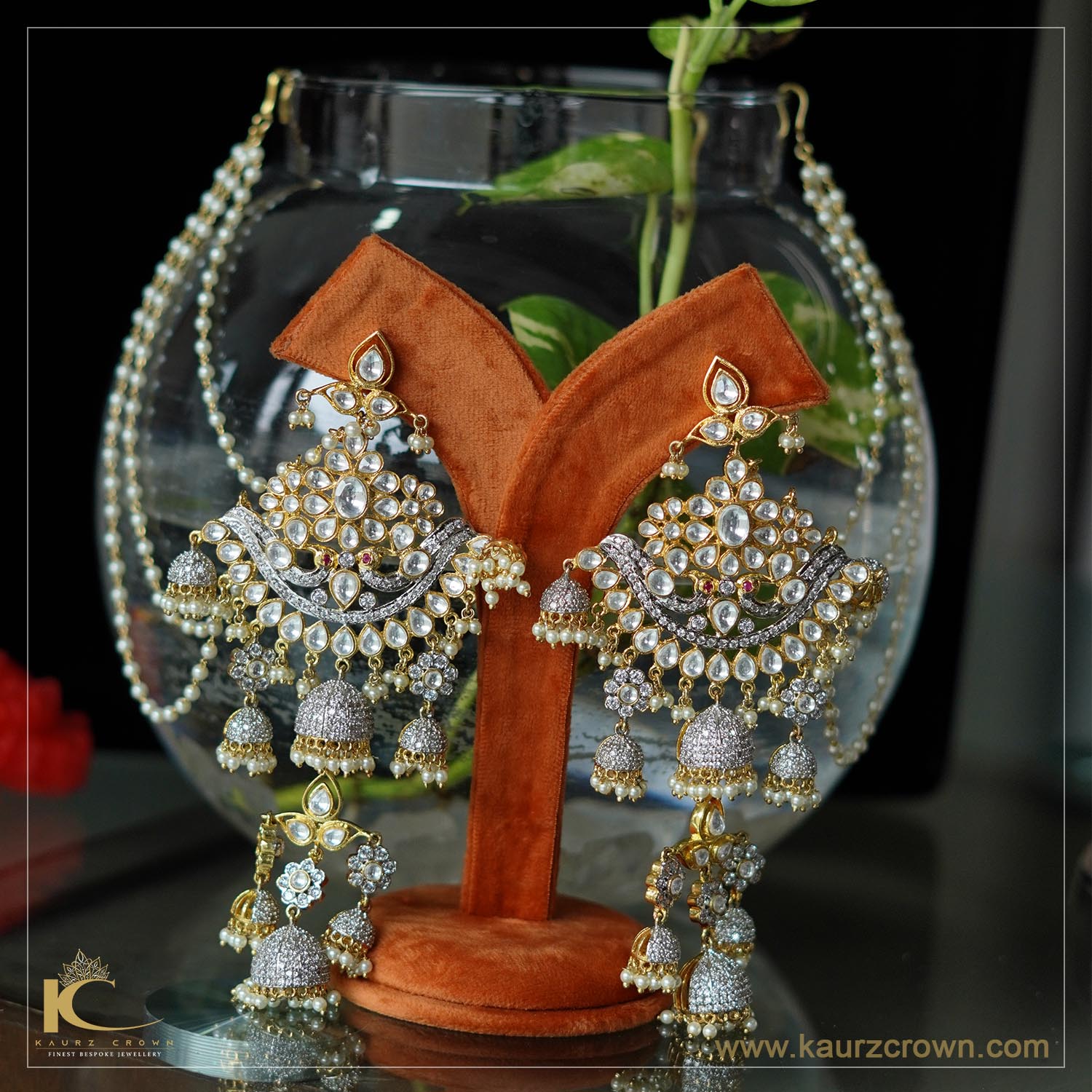 Dull Gold Mirror Jhumka Earrings Tikka with Sahara Set – Amazel Designs