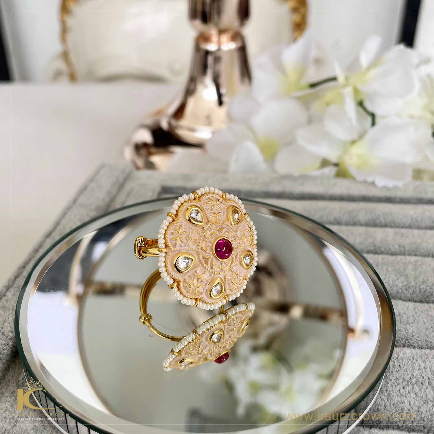 22k Gold Ring Beautiful Enameled Stone Studded Ladies Jewelry Select Size  Ring 1 | eBay