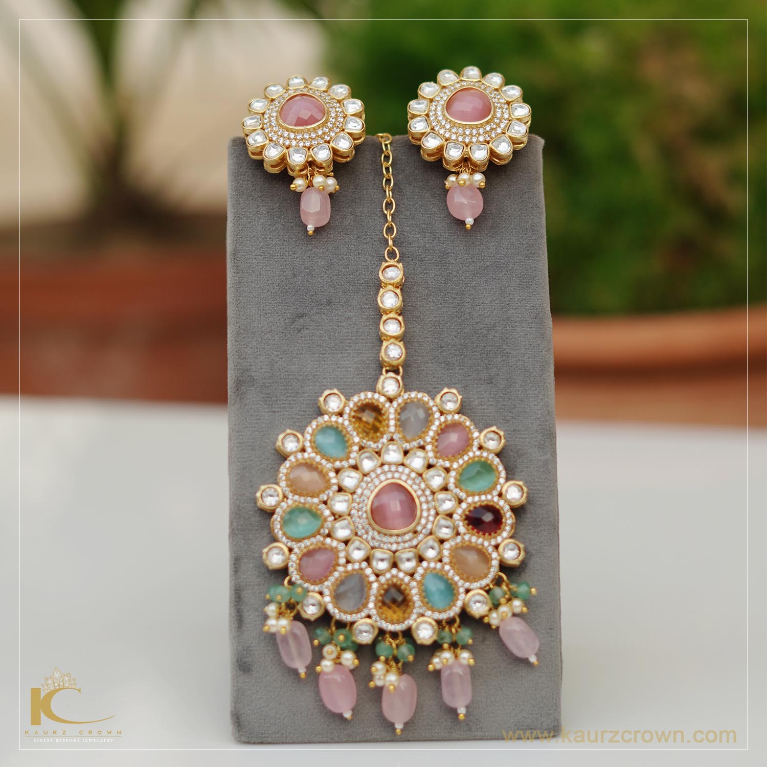 Zehan Tikka Earings Set Blush Pink Drops