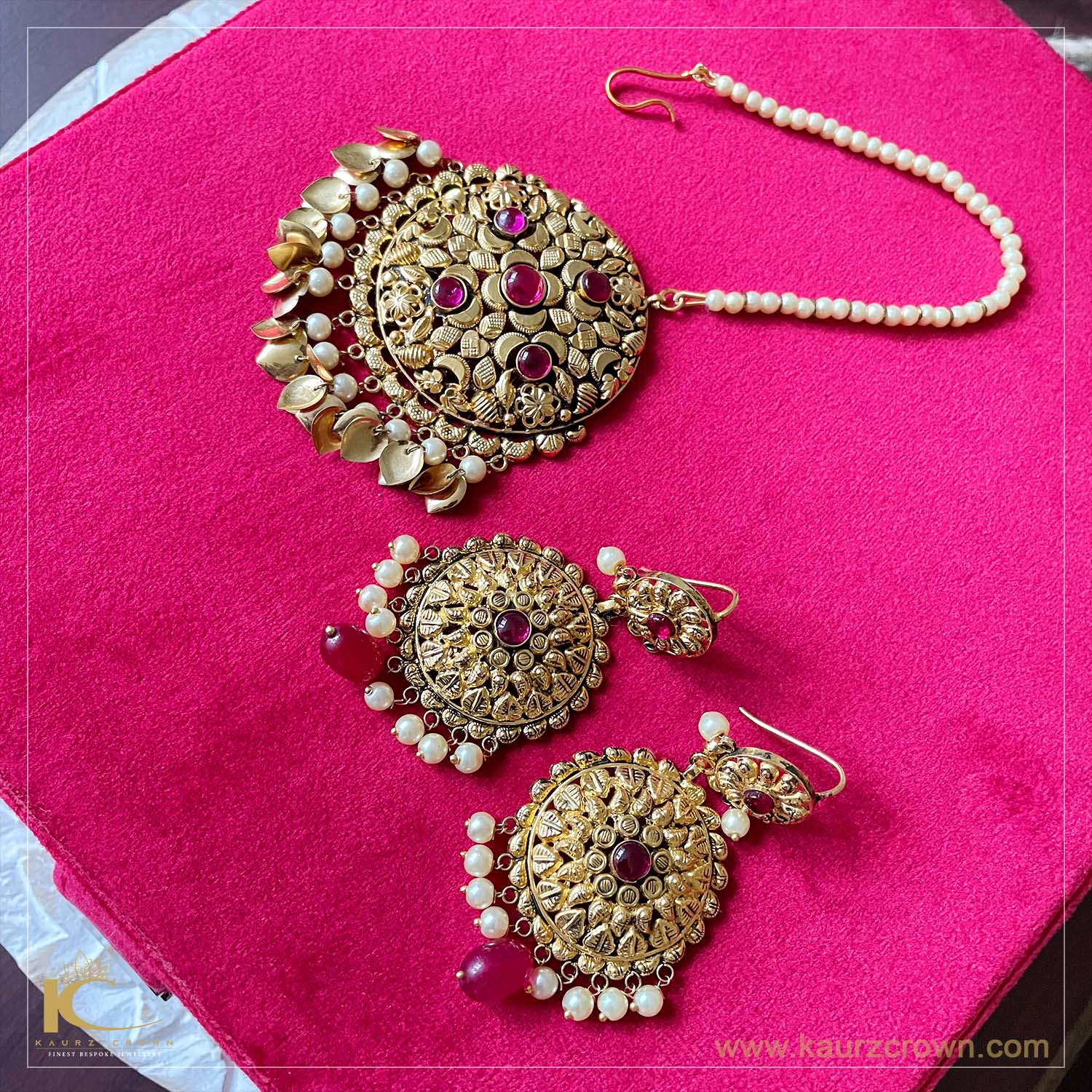 Gulpanag Traditional Antique Polish Earrings Tikka Set