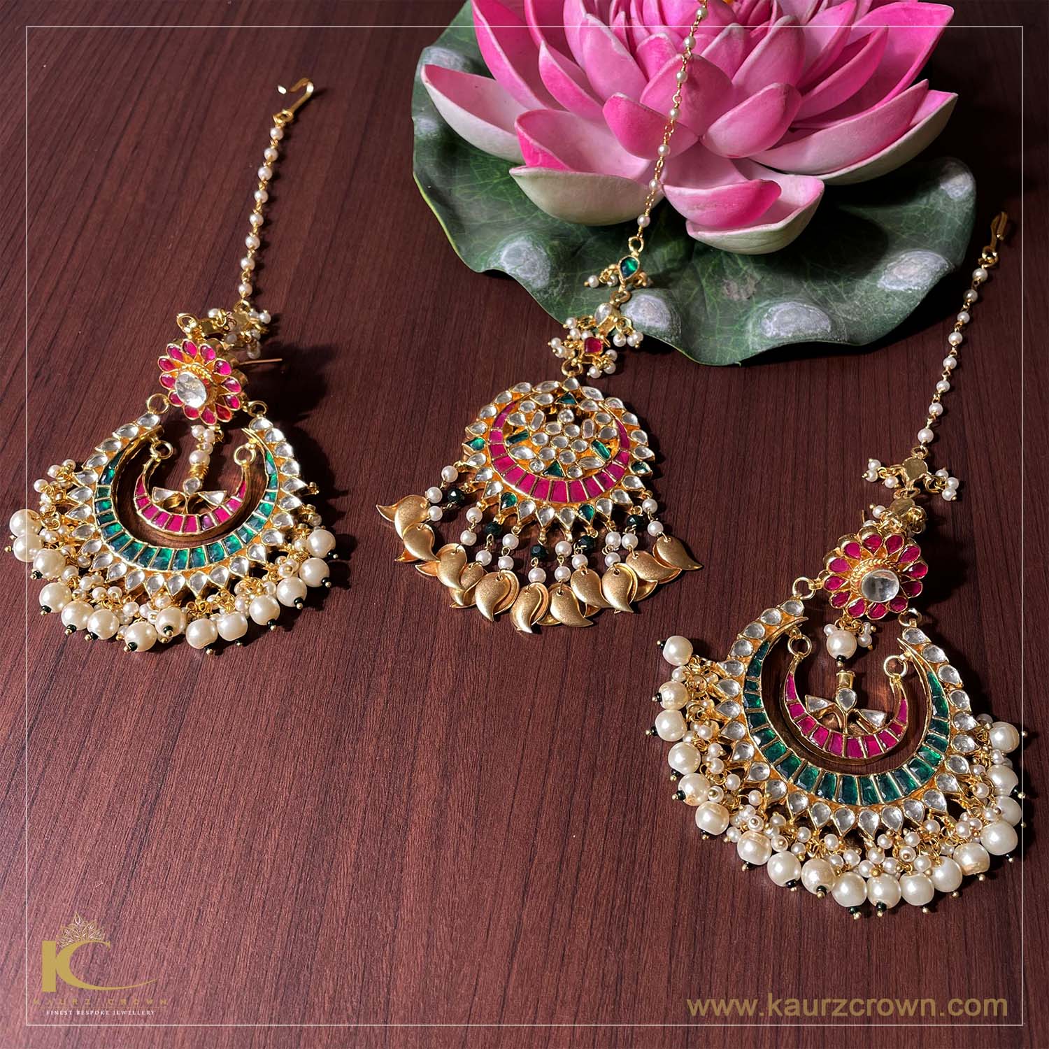 Peehu Kundan Earrings Tikka Set