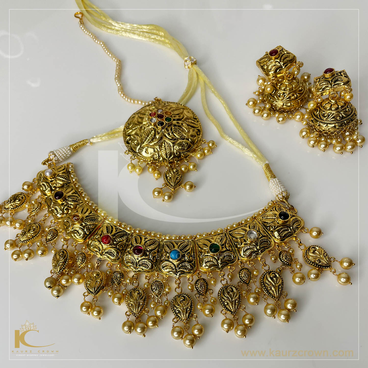 Naurangi Traditional Antique Gold Plated Necklace Set