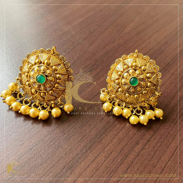Buy OOMPH Antique Gold Tone Green Stones and Beads Floral Ethnic Jhumka  Earrings Online
