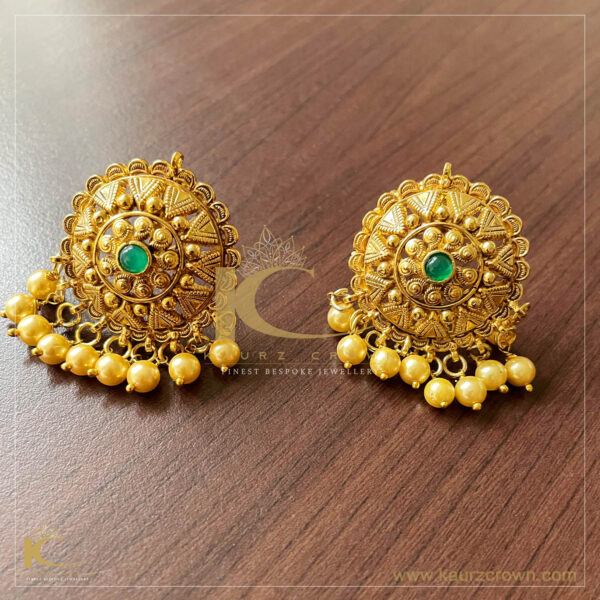 Saadgi Traditional Antique Gold Plated Earrings Tikka Set