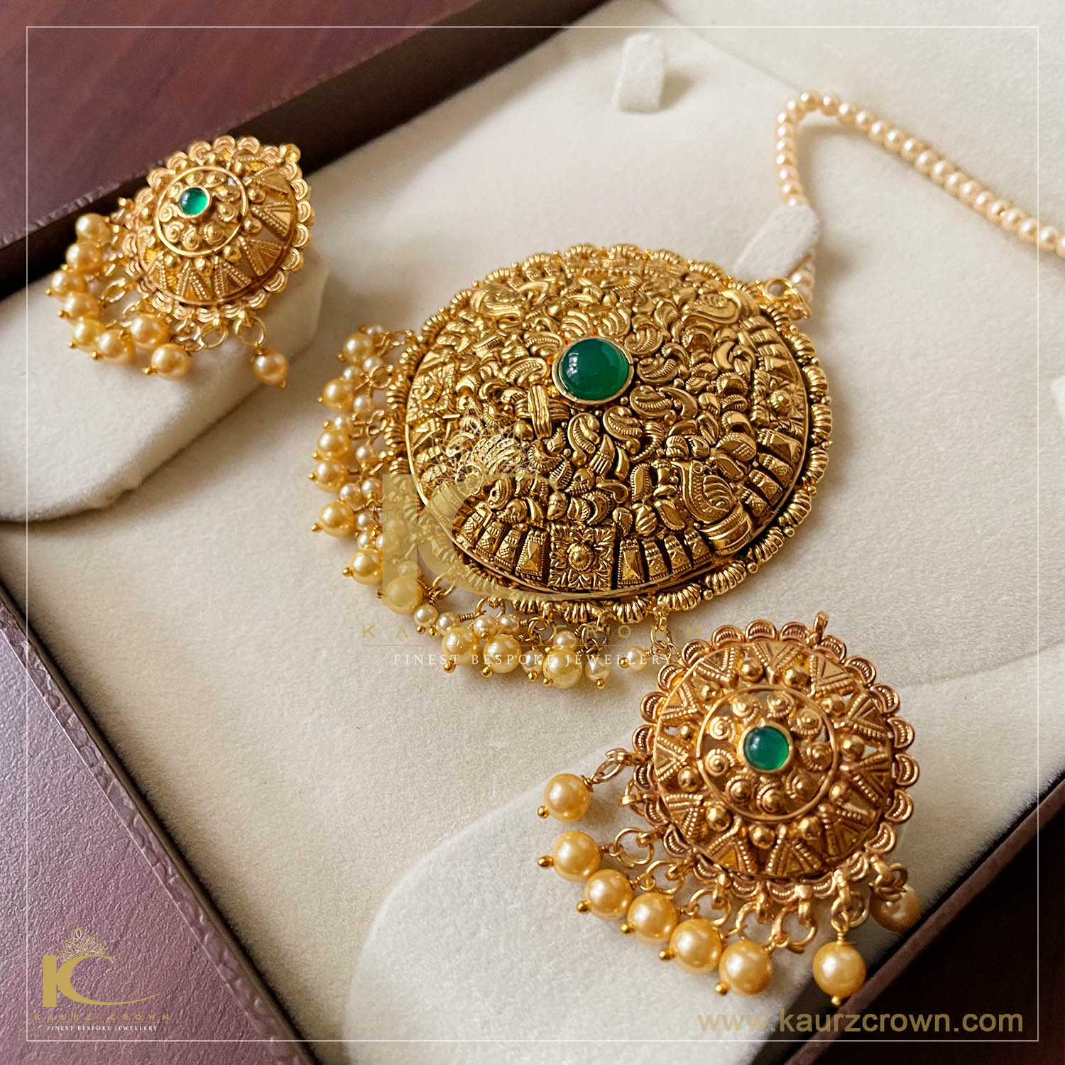 Saadgi Traditional Antique Gold Plated Earrings Tikka Set