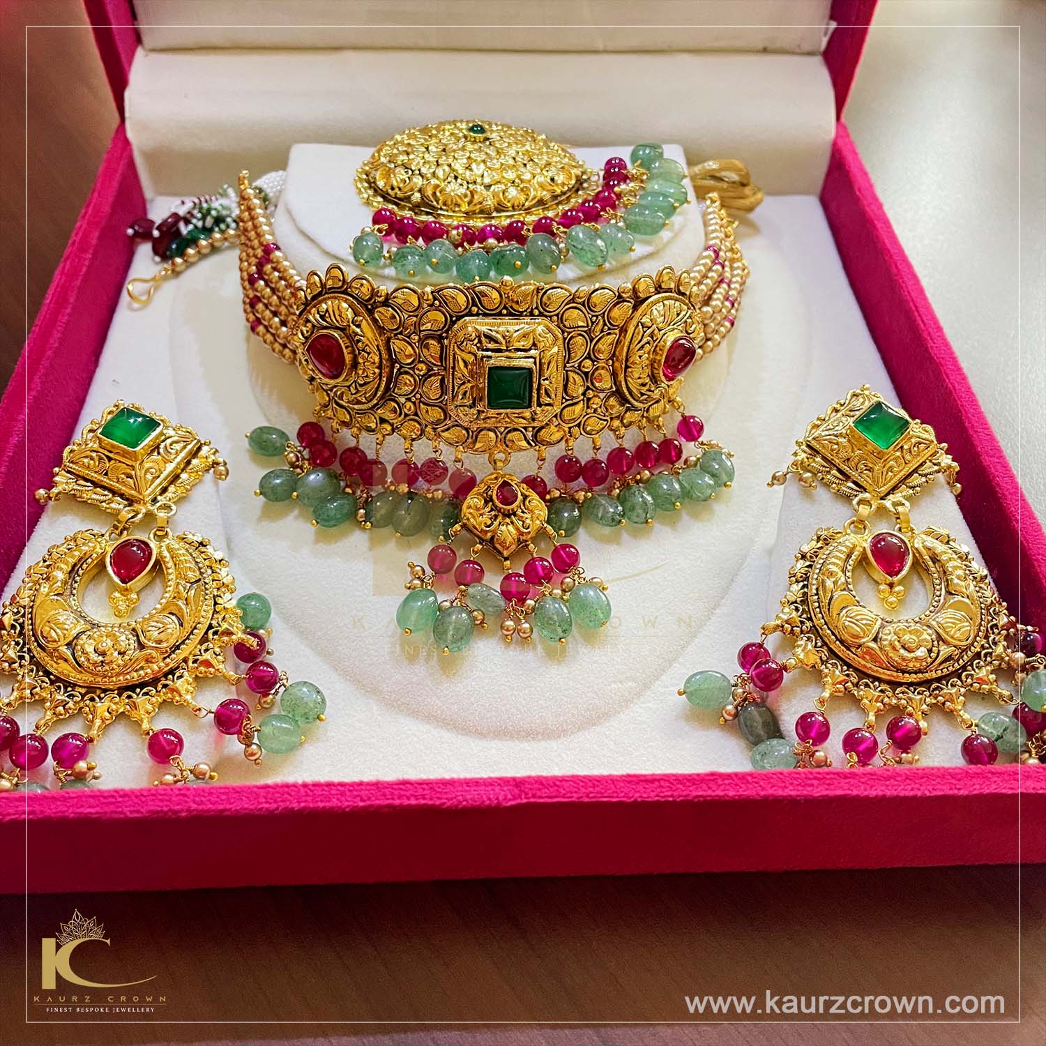 Surmai Traditional Antique Gold Plated Bridal Set (Combo)