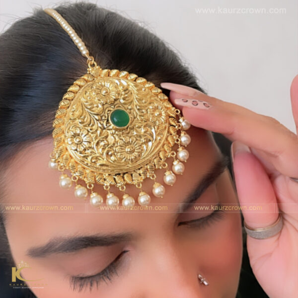 Nazmin Traditional Antique Gold Plated Tikka , Nazmin , Tikka , gold plated , punjabi jewellery , kaurz crown