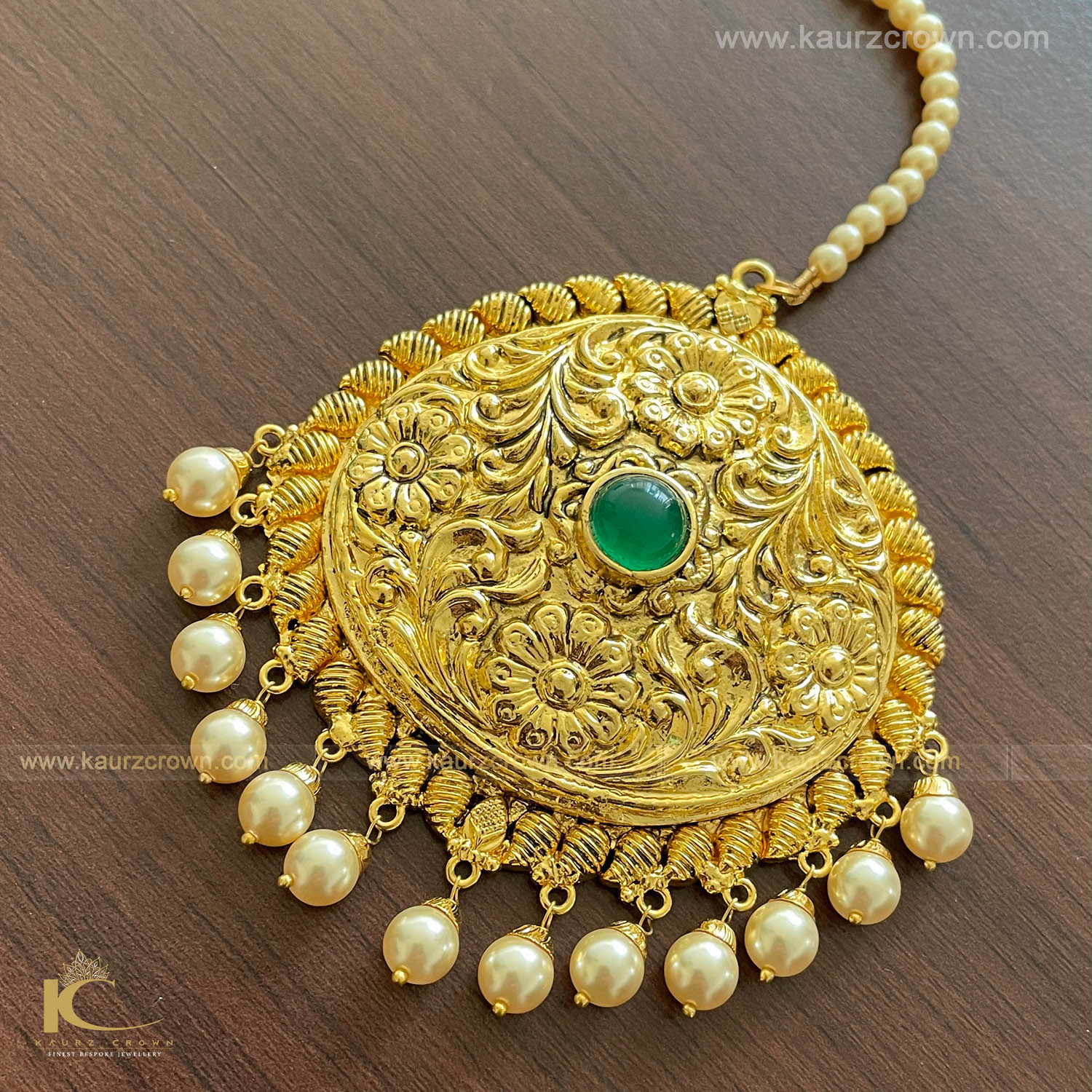 Nazmin Traditional Antique Gold Plated Tikka , Nazmin , Tikka , gold plated , punjabi jewellery , kaurz crown