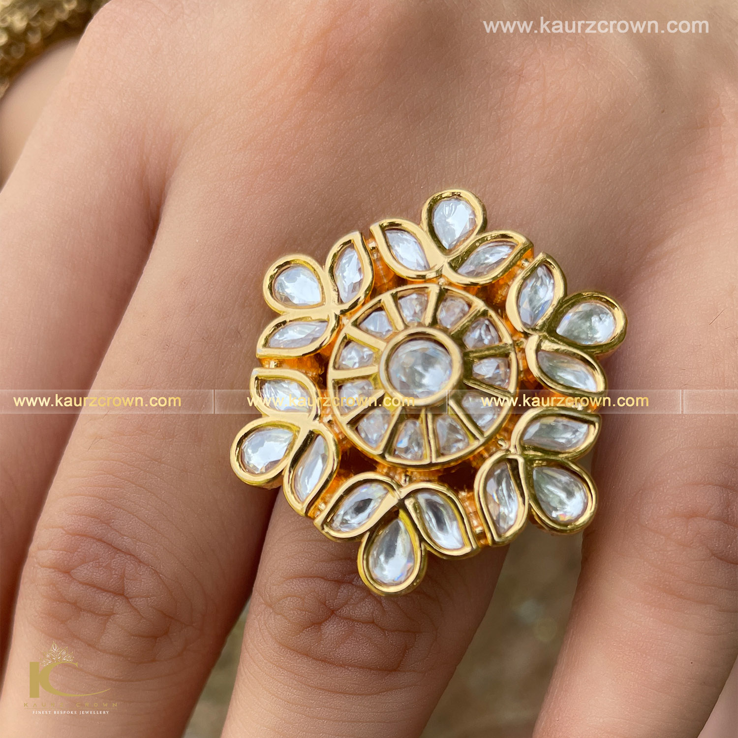 VYSHALI , GOLD PLATED DESIGNER ENAMELLED KUNDAN 3 FINGER RING/TRIPLE F –  www.soosi.co.in