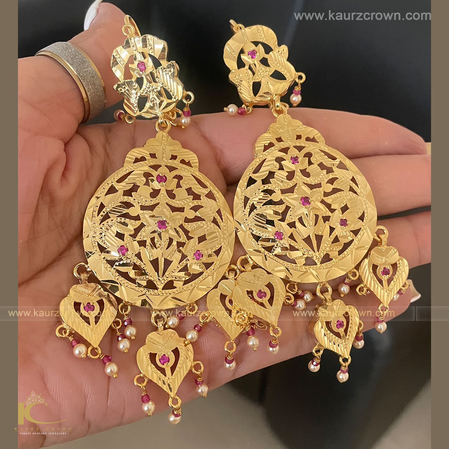 Buy Bridal Wear Real Gold Pattern One Gram Gold Forming Stone Big Dangle  Earring Online