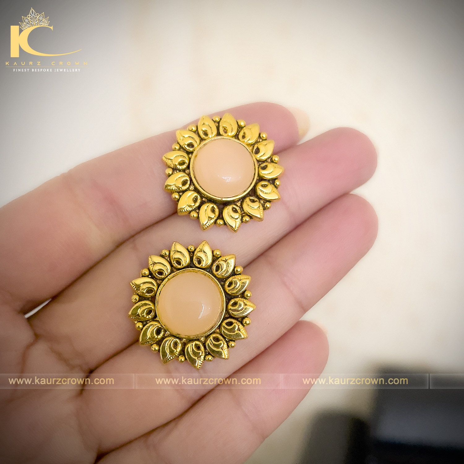 Sarah Traditional Antique Gold Plated Stud Earrings , Earring , Gold Jewellery , Punjabi Jewellery ,