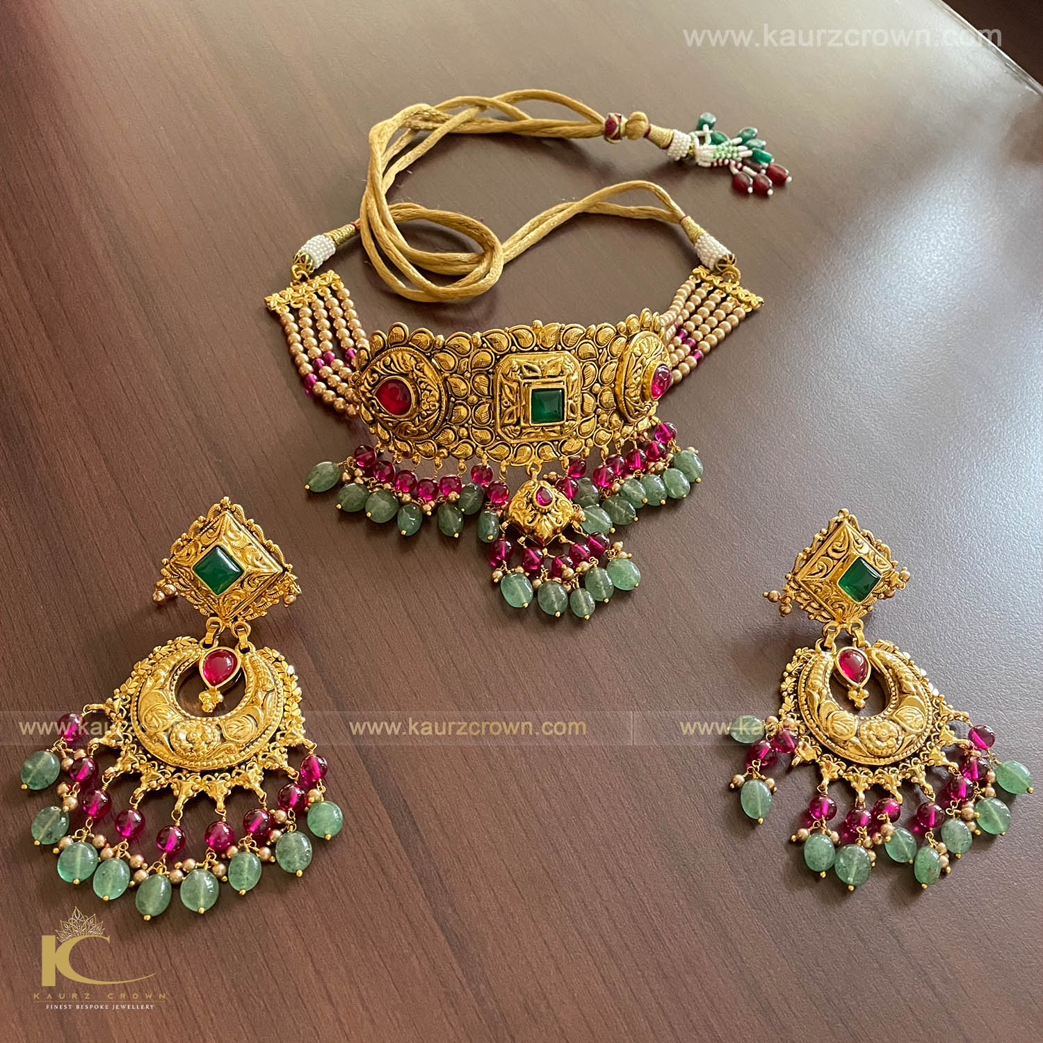 Surmai Traditional Antique Gold Plated Tikka , Tikka , Surmai , gold plated , set , jewellery , kaurz crown