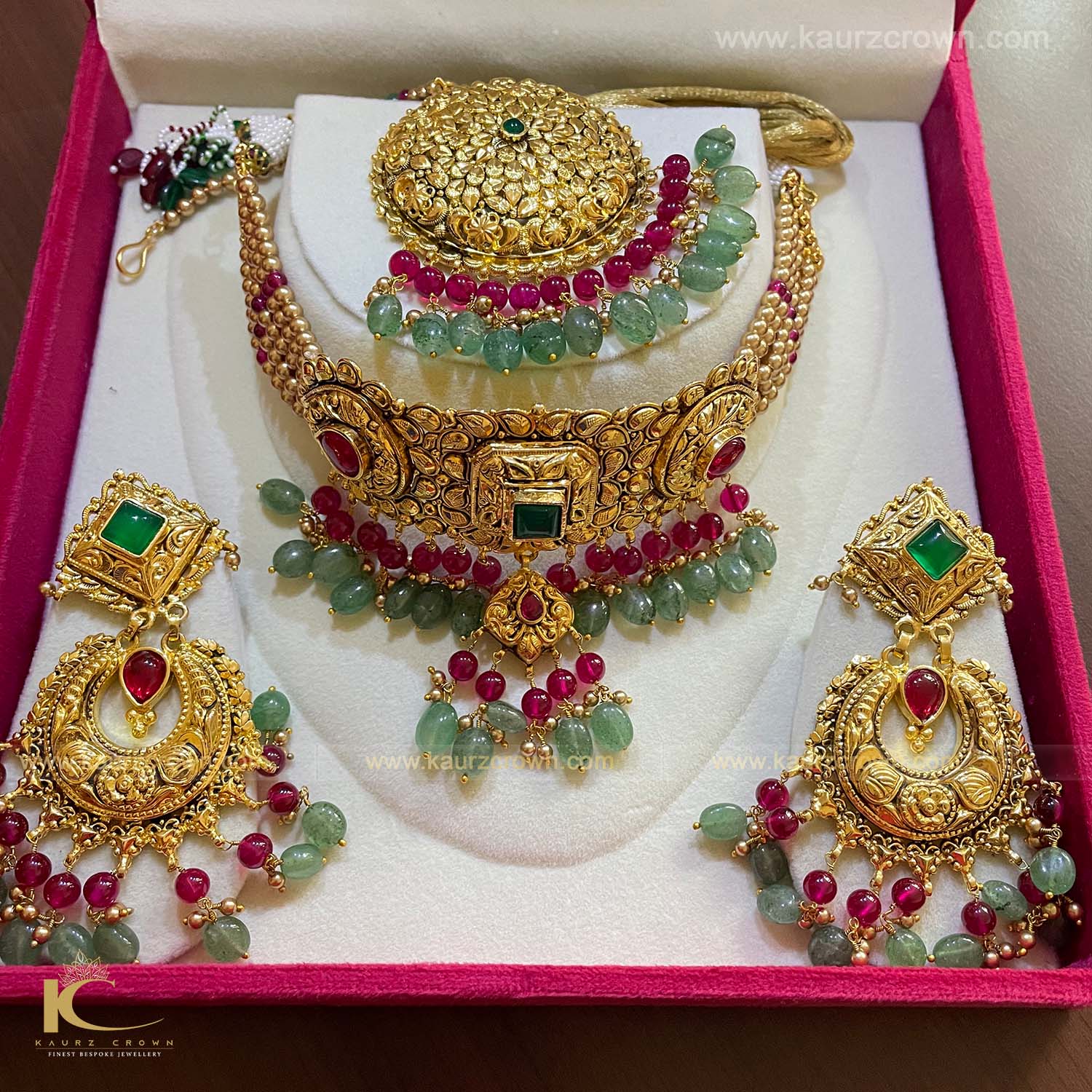 Surmai Traditional Antique Gold Plated Tikka , Tikka , Surmai , gold plated , set , jewellery , kaurz crown