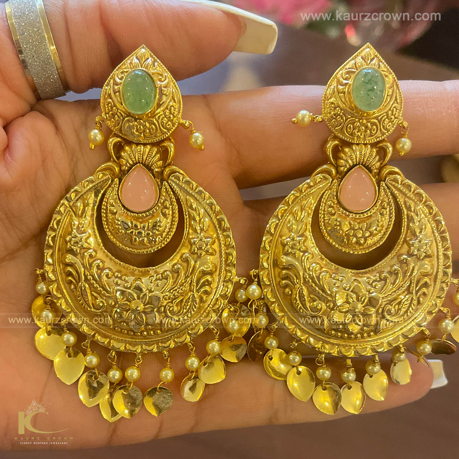 Zoya Traditional Antique Gold Plated Earrings Tikka Set , zoya , traditional , antique , Gold plated , earrings , tikka , set , zoya tikka set , punjabi jewellery , kaurz crown