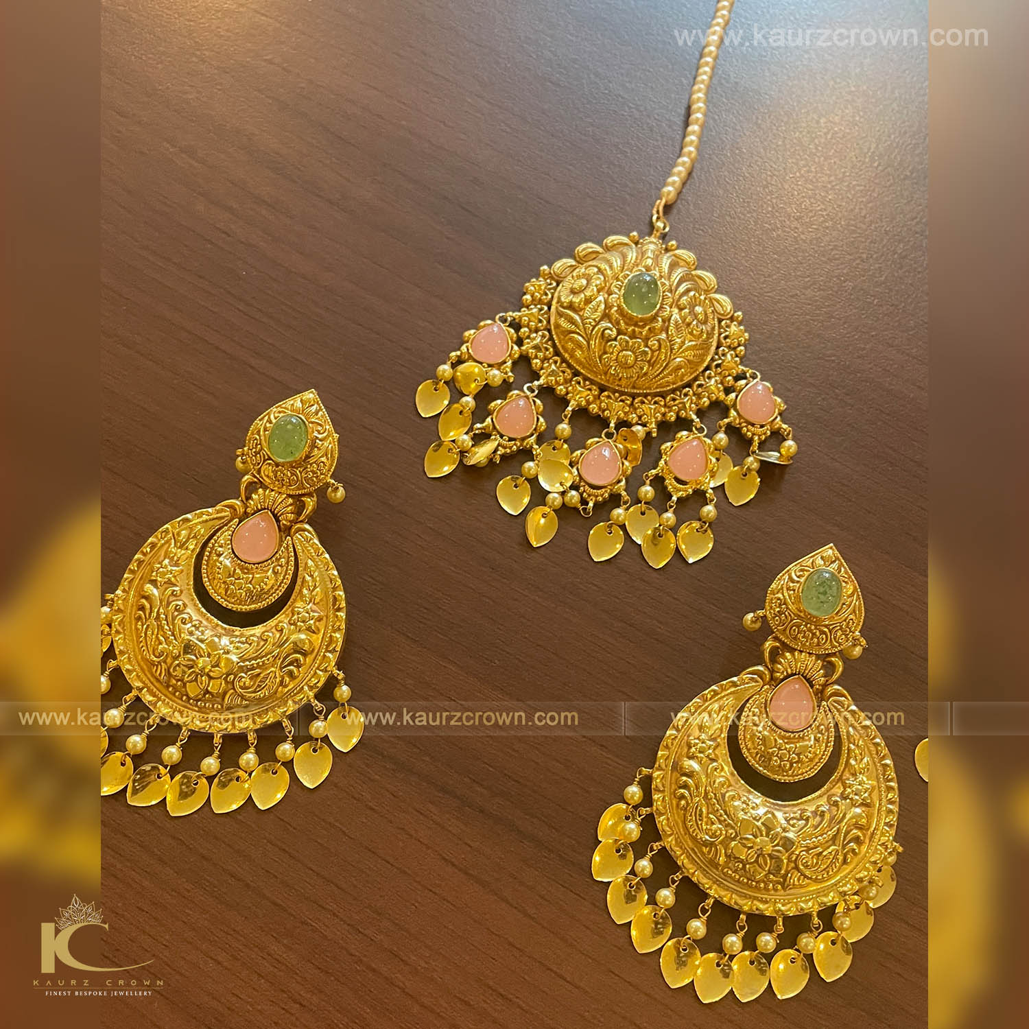 Zoya Traditional Antique Gold Plated Earrings Tikka Set , zoya , traditional , antique , Gold plated , earrings , tikka , set , zoya tikka set , punjabi jewellery , kaurz crown