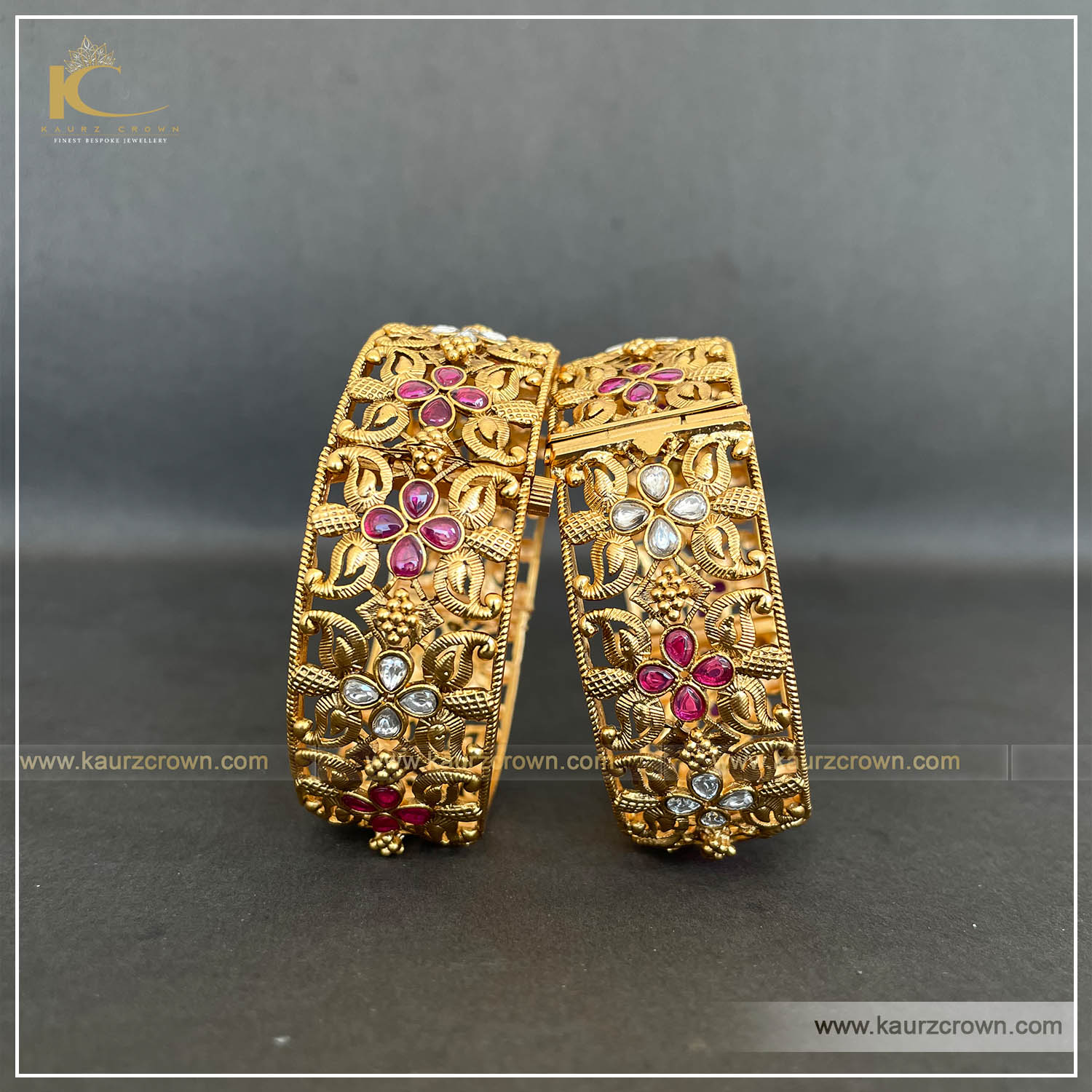 Bulbul Traditional Antique Gold Plated Bangles , kaurz crown , punjabi jewellery ,