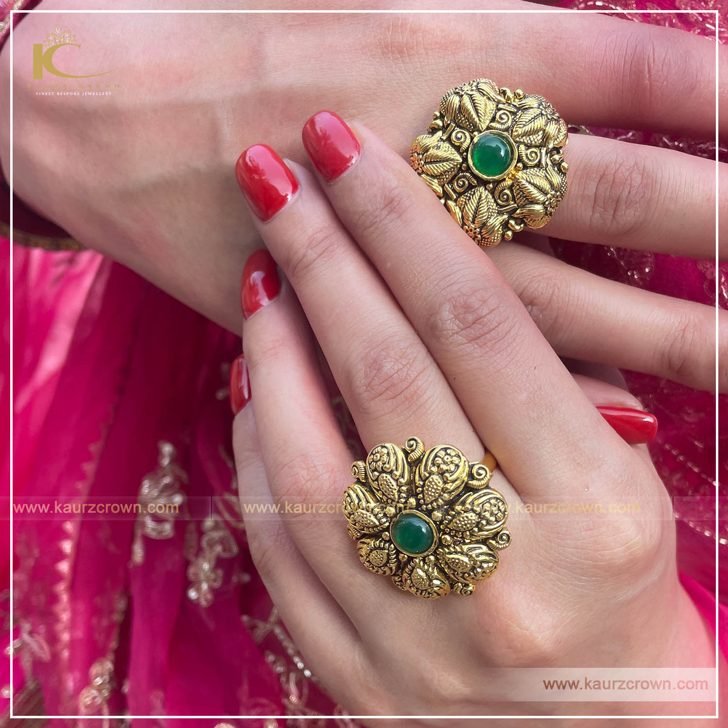GREEN Color Gold Tone Traditional Kundan Finger Rings For Women-  FR_143_G_70 - Classiques- AA - 4055127