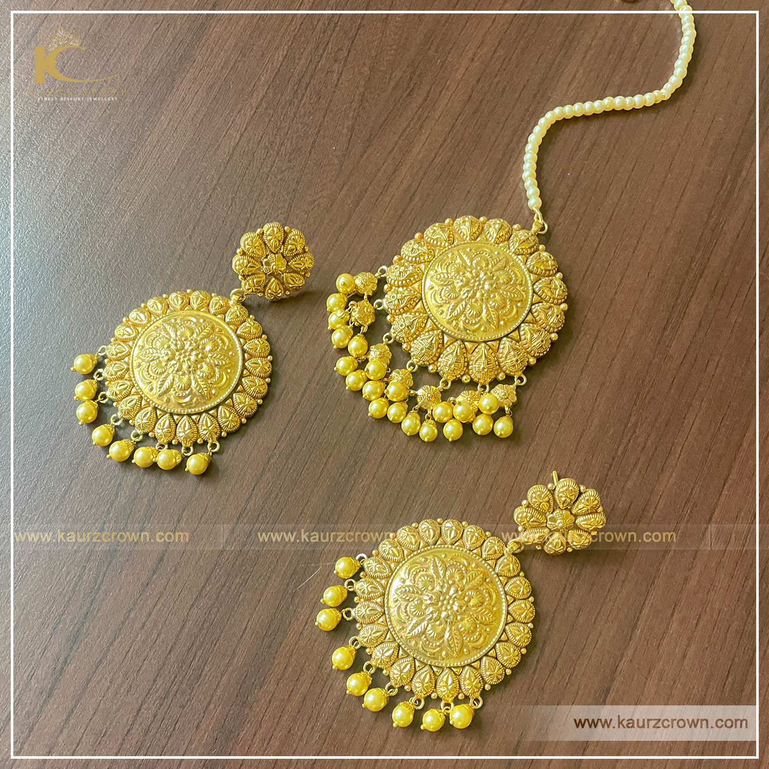 Dilbara Traditional Antique Gold Plated Earrings Tikka Set , dilbara , gold plated , earrings , tikka , set , kaurz crown , jewellery