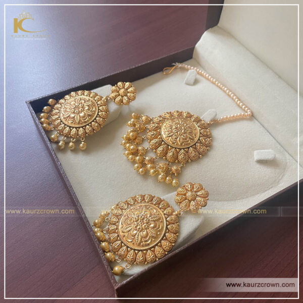 Dilbara Traditional Antique Gold Plated Earrings Tikka Set , dilbara , gold plated , earrings , tikka , set , kaurz crown , jewellery