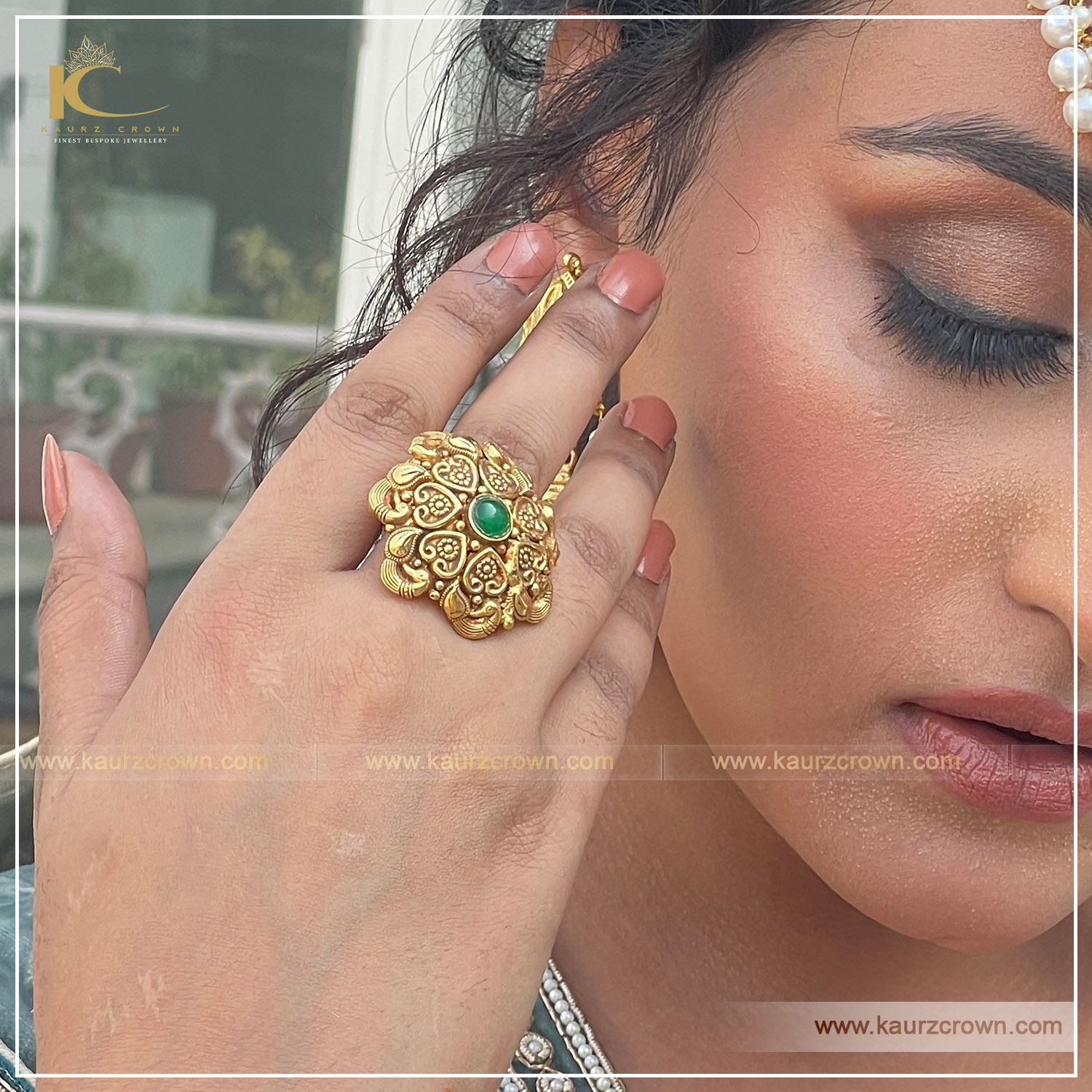 Rani Traditional Antique Gold Plated Finger Ring , kaurz crown , Finger Ring , punjabi jewellery