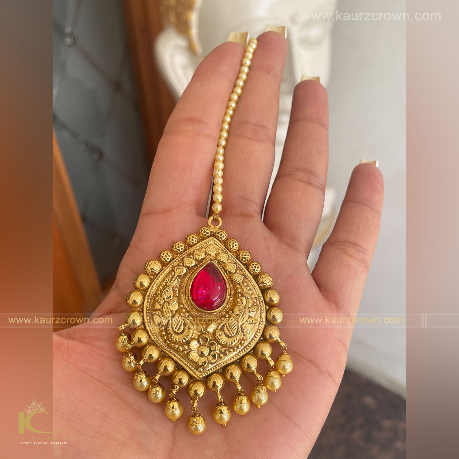 Saumya Traditional Antique Gold Plated Tikka , tikka Saumya , Gold plated , Tikka , punjabi jewellery , kaurz crown