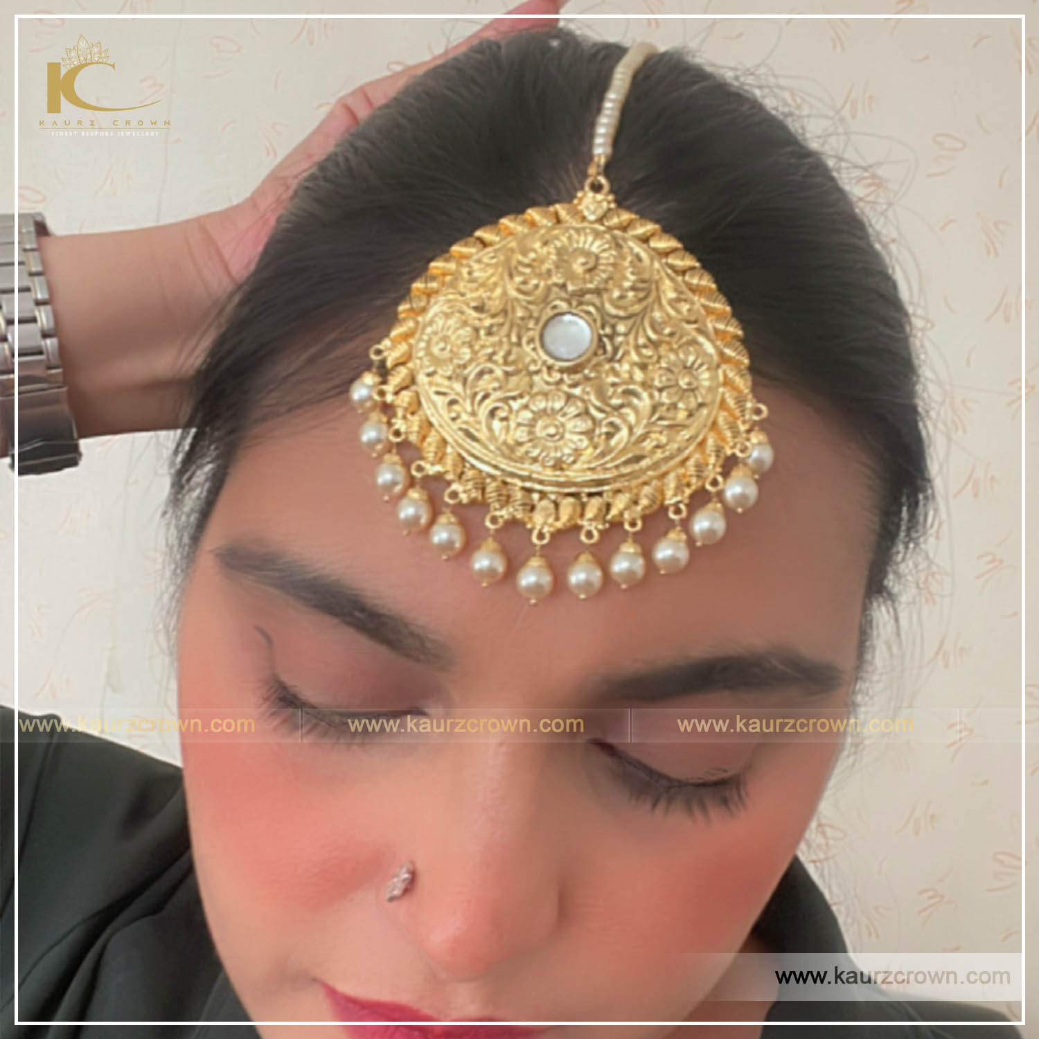 Aamin Traditional Antique Gold Plated Tikka , gold plated , kaurz crown , punjabi jewellery , online jewellery store