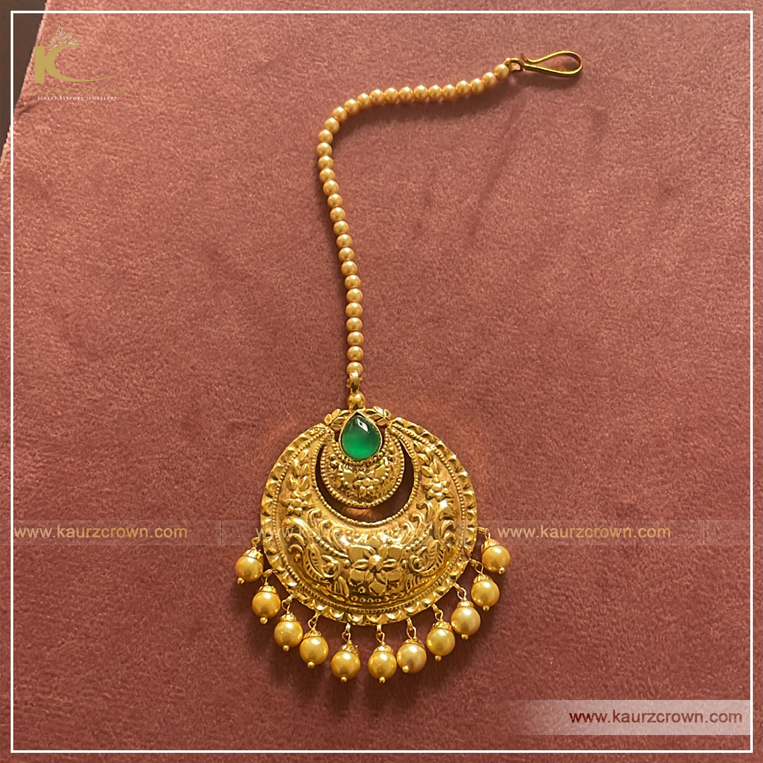 Ayana Traditional Antique Gold Plated Tikka , Gold Plated , Kaurz Crown , punjabi jewellery