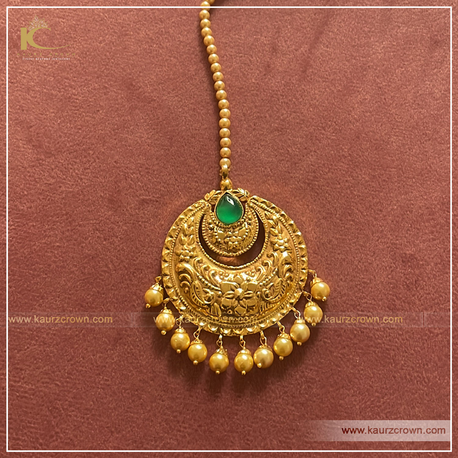 Ayana Traditional Antique Gold Plated Tikka , Gold Plated , Kaurz Crown , punjabi jewellery