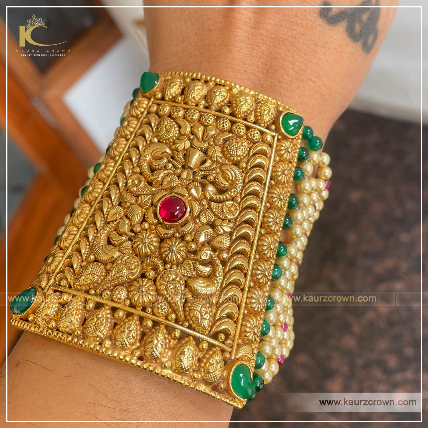 Balban Traditional Antique Gold Plated Baahi (Bracelet) , Gold Plated , kaurz Crown , Punjabi Jewellery , Baahi