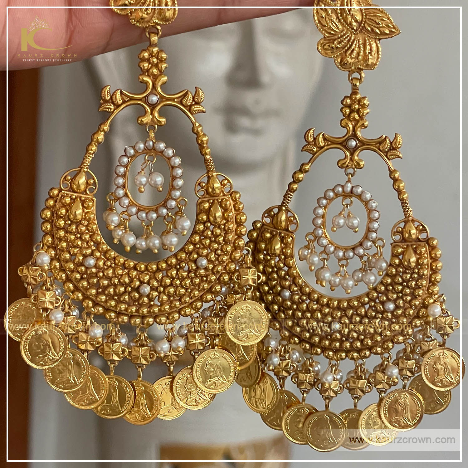 Ginni Grande Earrings , kaurz crown , punjabi jewellery , gold plated , online shop , jewellery store