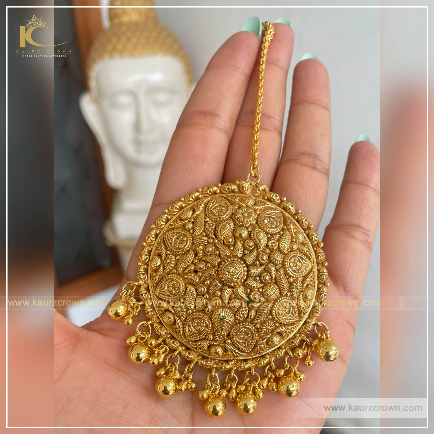 Gulnoor Traditional Antique Gold Plated Tikka , kaurz crown , punjabi jewellery , gold plated , tikka