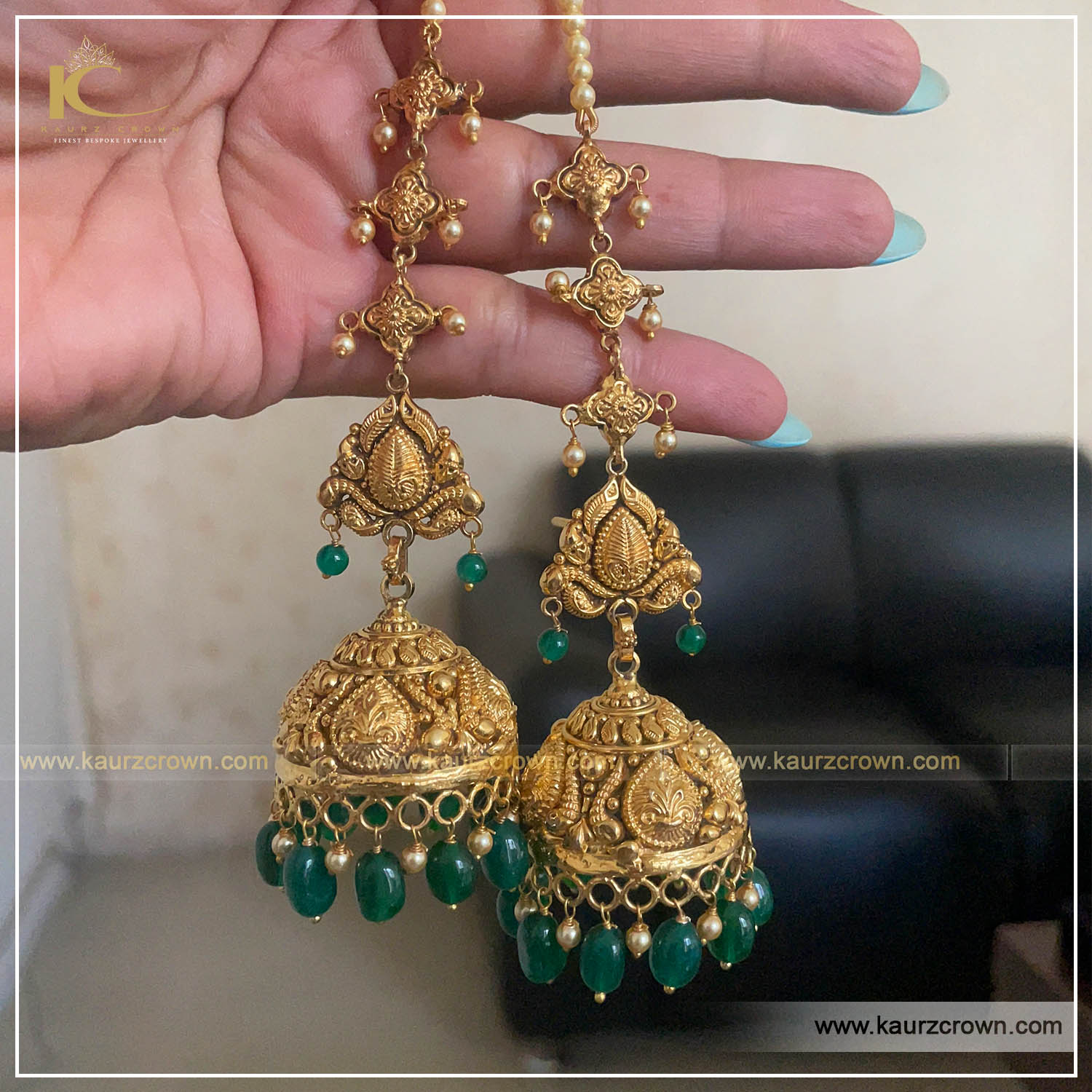 Jasleen Traditional Antique Gold Plated Jhumki Earrings , kaurz crown , Punjabi Jewellery , earrings