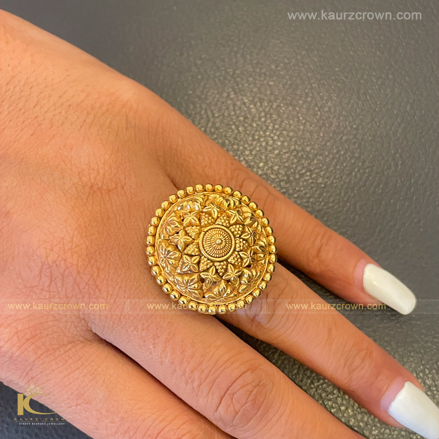 Mahnaz Traditional Gold Plated Finger Ring , kaurz crown , punjabi jewellery , gold plated , ring