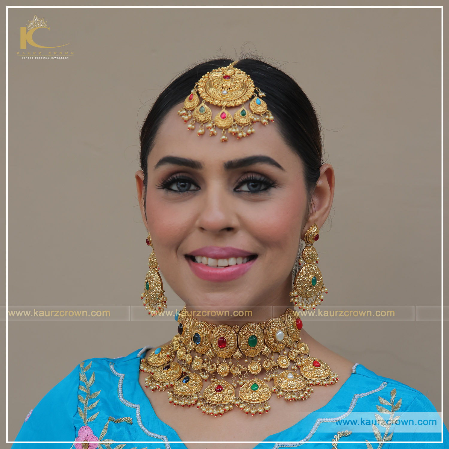 Ranjhan Traditional Antique Gold Plated Choker Set , Kaurz Crown , jewllery , gold jewellery , jenny johal , gold plated , punjabi jewellery