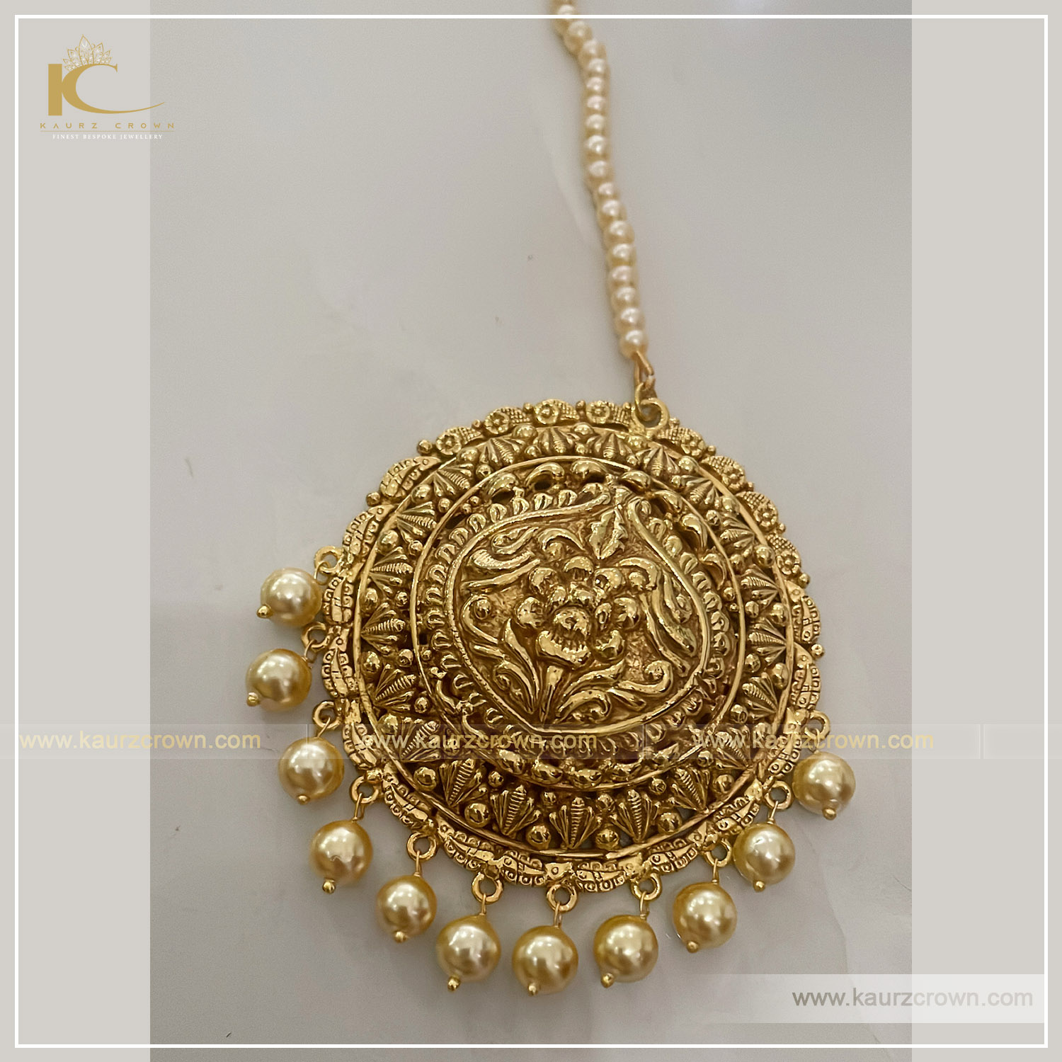 Saida Traditional Antique Gold Plated Tikka , gold plated , kaurz crown , punjabi jewellery , online jewellery store