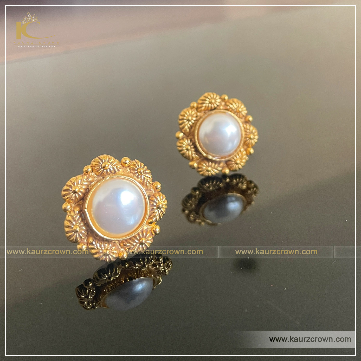 Sanam Antique Gold Plated Stud Earrings , kaurz crown , punjabi jewellery , gold plated , sanam , earrings