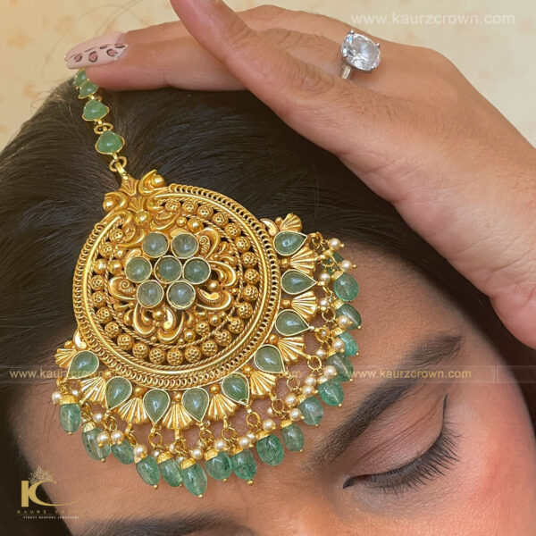 Shehrish Traditional Antique Gold Plated Tikka (White) ,kaurz crown , online store , gold plated , tikka , latest jewellery