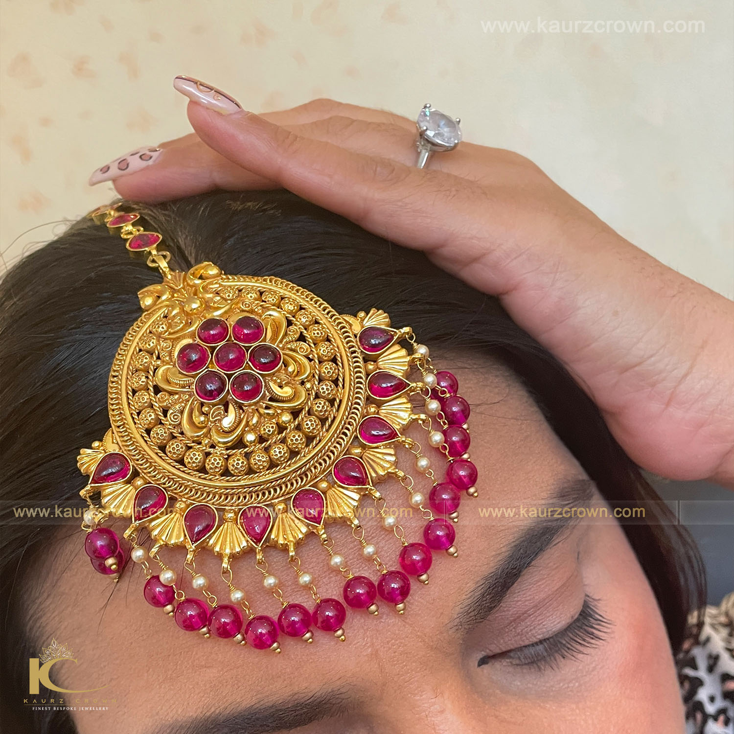 Shehrish Traditional Antique Gold Plated Tikka (Red) ,kaurz crown , online store , gold plated , tikka , latest jewellery
