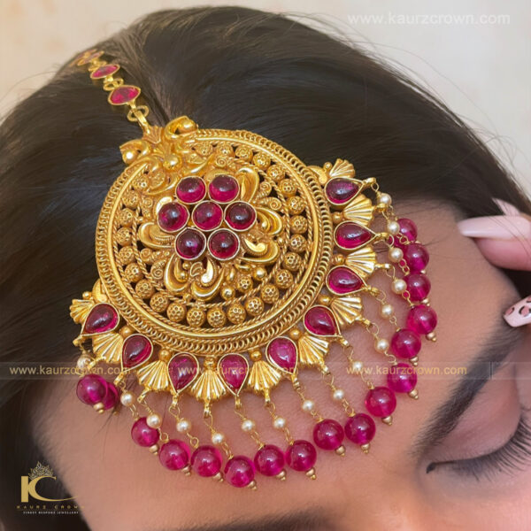 Shehrish Traditional Antique Gold Plated Tikka (Red) ,kaurz crown , online store , gold plated , tikka , latest jewellery