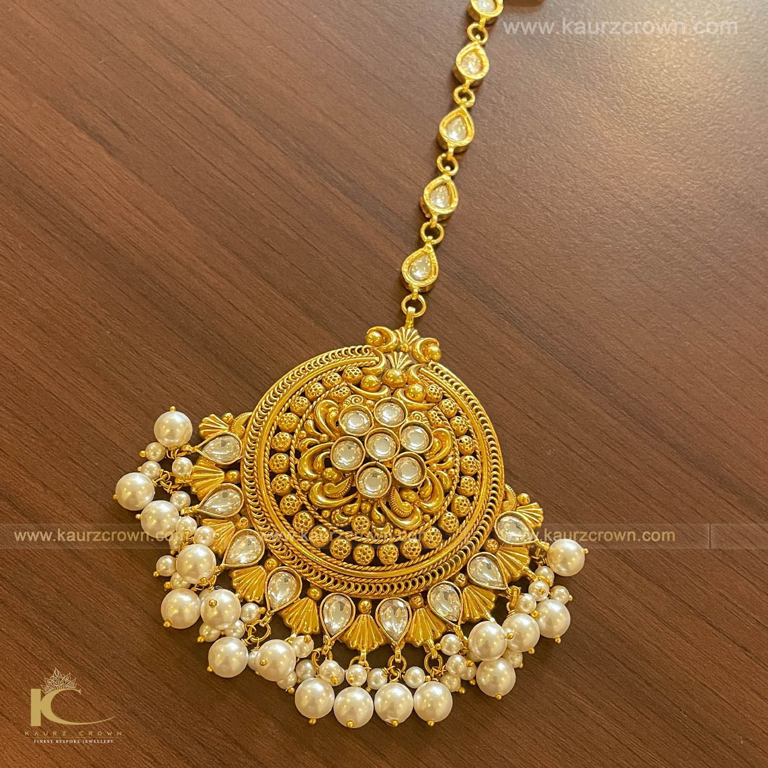 Shehrish Traditional Antique Gold Plated Tikka (White) ,kaurz crown , online store , gold plated , tikka , latest jewellery