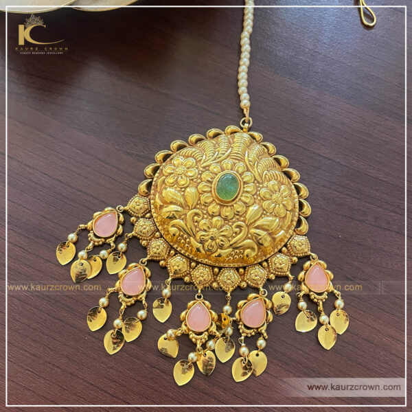 Veerzaara Traditional Antique Gold Plated Tikka , Kaurz Crown , Punjabi Jewellery , online jewellery Store , anitique , Gold tikka