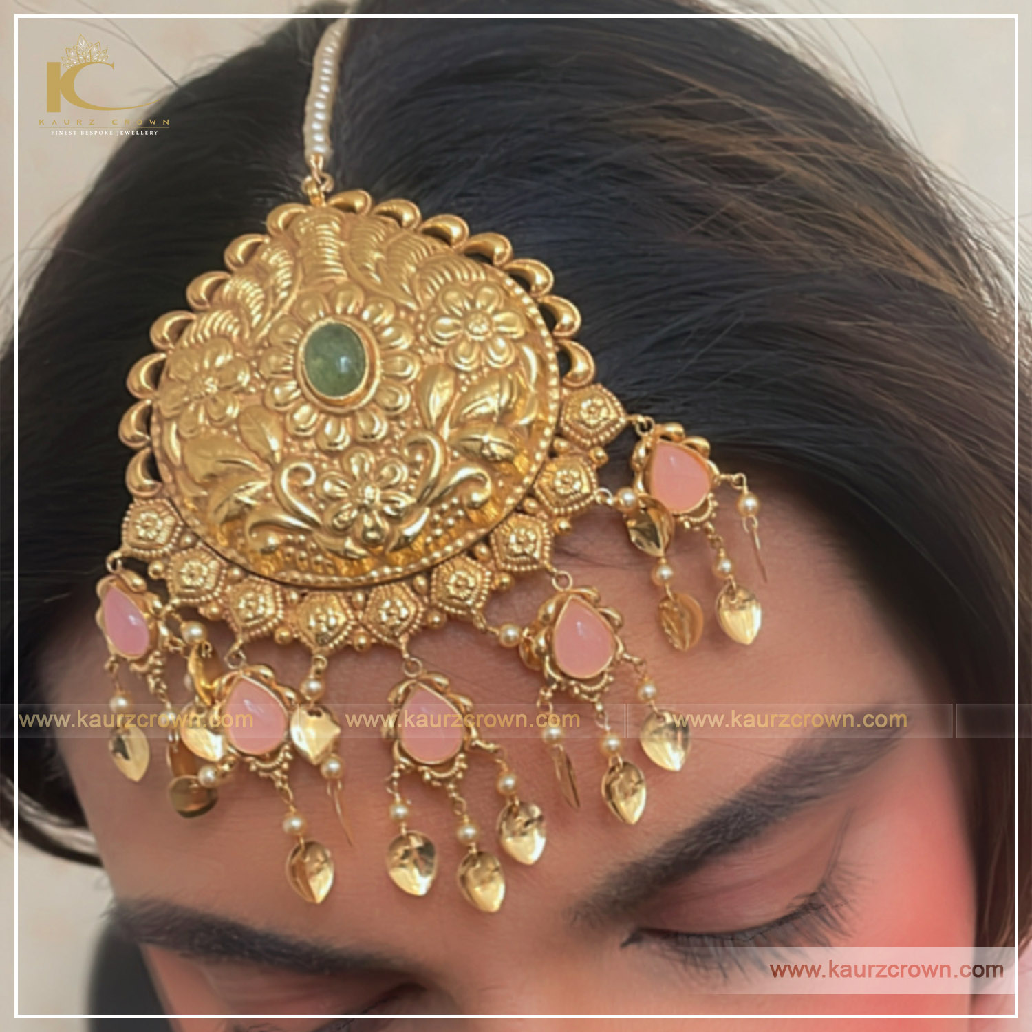 Veerzaara Traditional Antique Gold Plated Tikka , Kaurz Crown , Punjabi Jewellery , online jewellery Store , anitique , Gold tikka