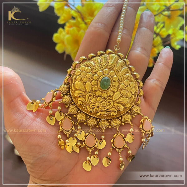 Veerzaara Traditional Antique Gold Plated Tikka , Kaurz Crown , Punjabi Jewellery , online jewellery Store , anitique , Gold tikka