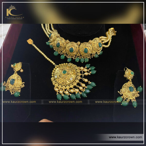 Allami Traditional Antique Gold Plated Ruby Necklace Set , kaurz crown , punjabi jewellery , gold plated , necklace Set , online jewellery store ,
