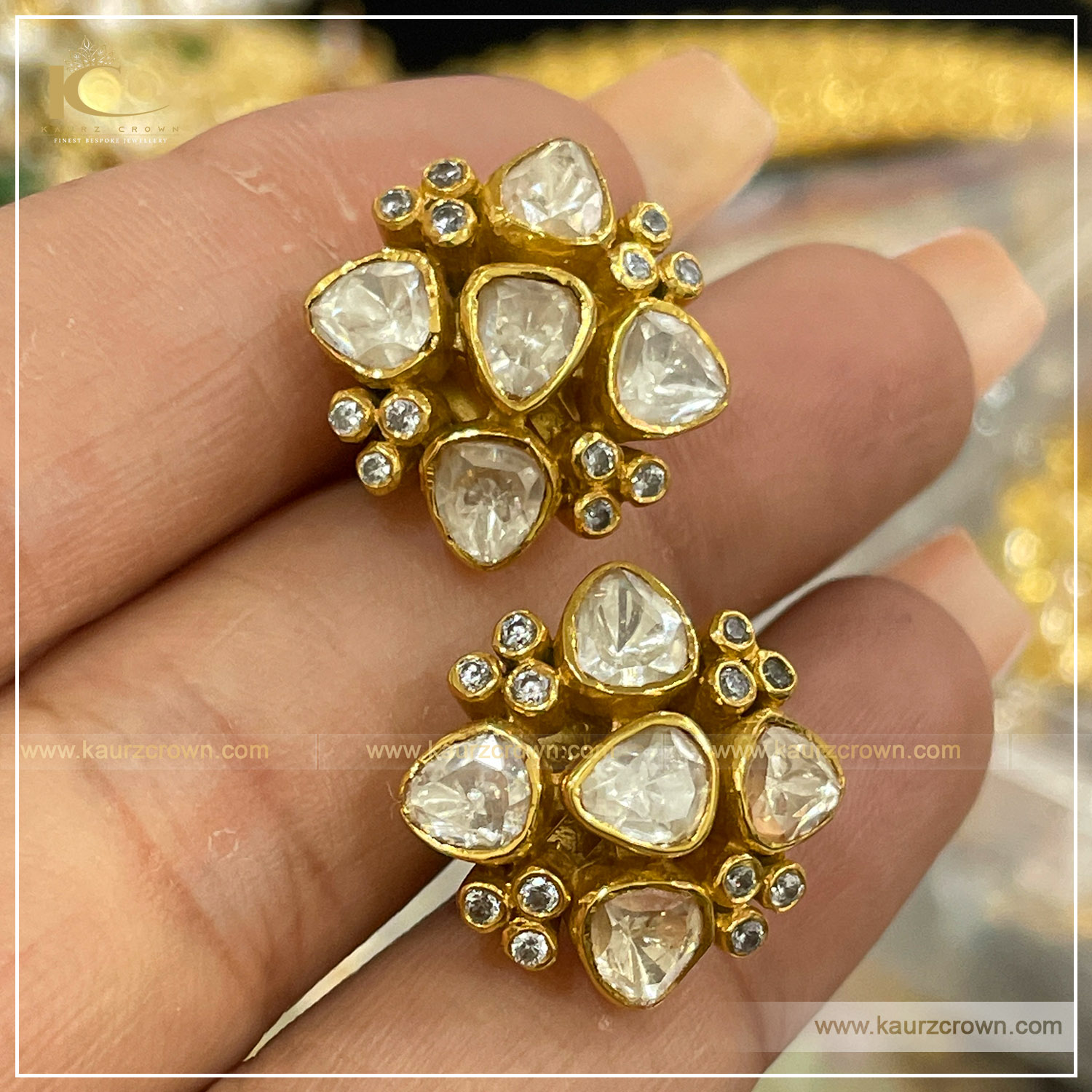 Arusha Gold Plated Stud Earrings , kaurz crown , punjabi jewellery , online store , gold earrings