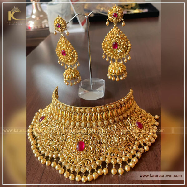 Balori Traditional Antique Gold Plated Choker Set , kaurz crown , punjabi jewellery , gold plated , kaurz crown , online jewellery store