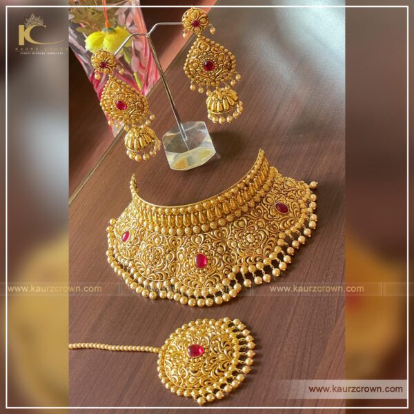 Balori Traditional Antique Gold Plated Choker Set , kaurz crown , punjabi jewellery , gold plated , kaurz crown , online jewellery store