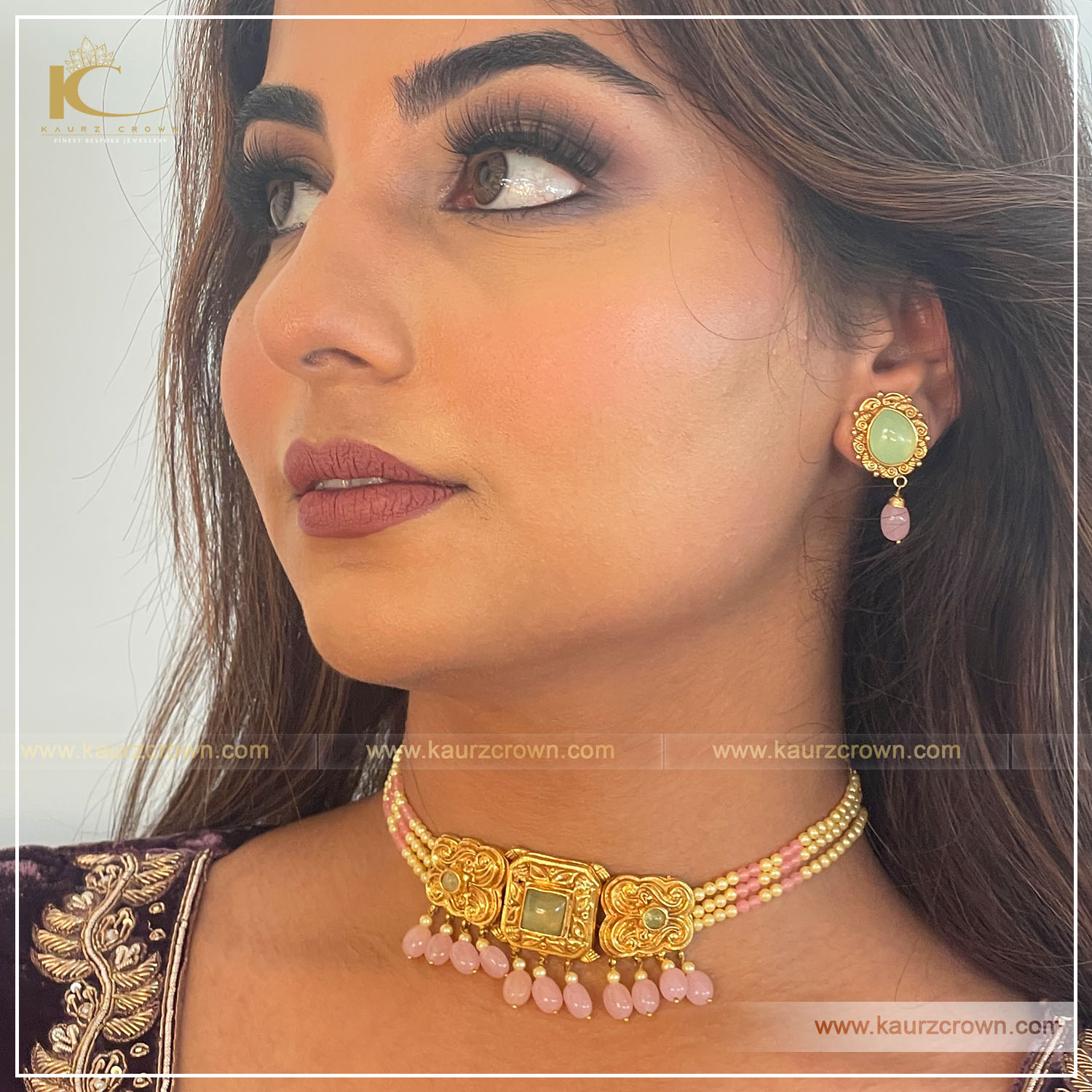 Chahat Traditional Antique Gold Plated Choker Set , kaurz crown , punjabi jewellery , gold plated , online jewellery store , earrings , choker set