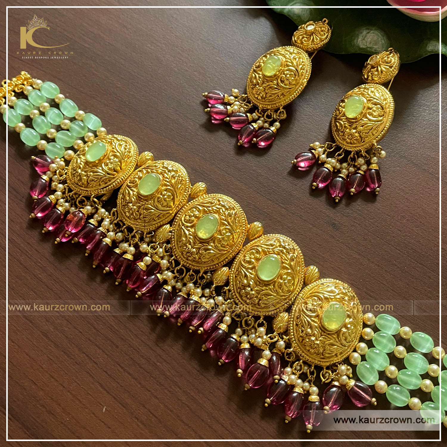 Faiza Traditional Antique Gold Plated Choker Set , Kaurz crown , punjabi jewellery , online jewellery store , choker Set , Faiza choker set , gold plated